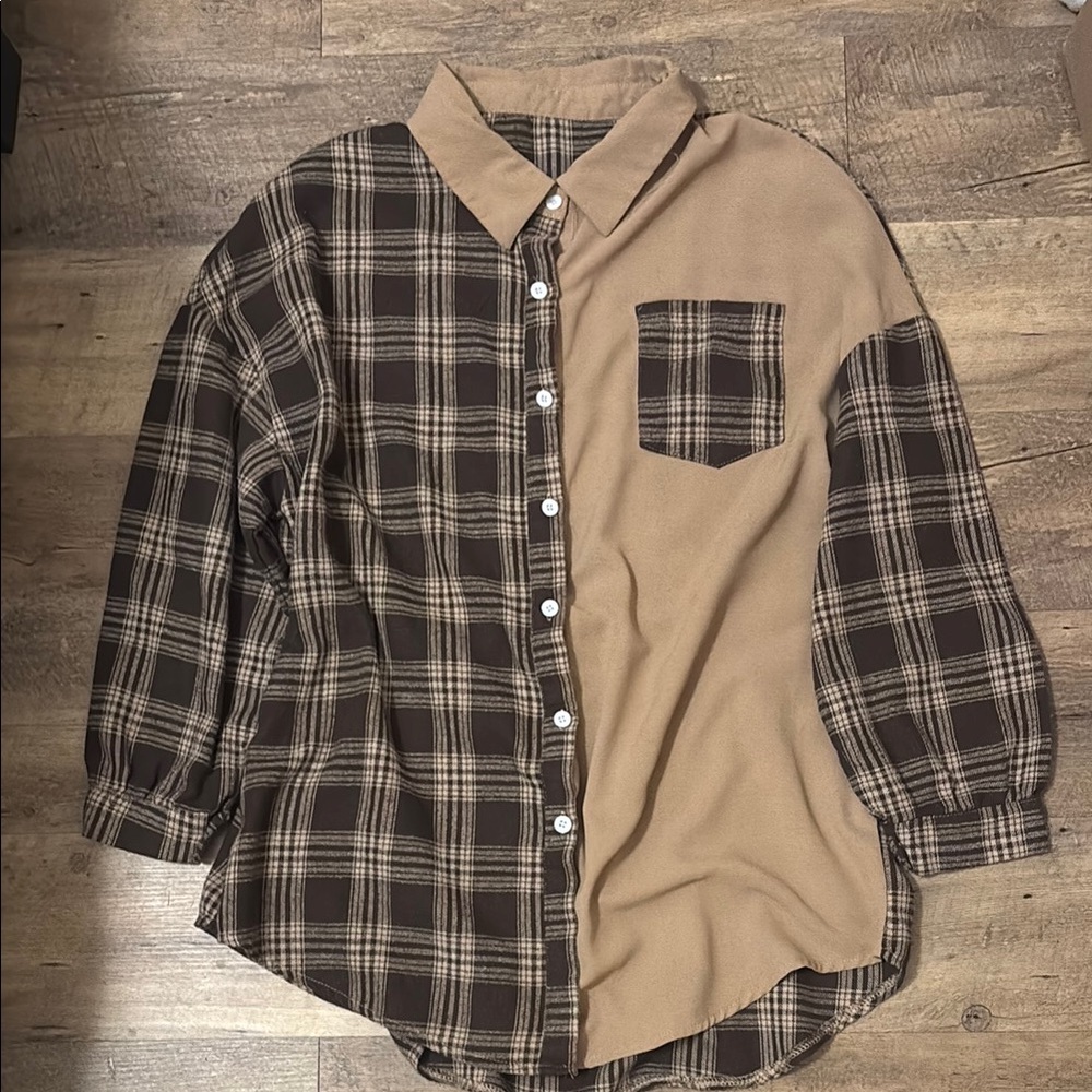 Women’s Plaid and Tan Shirt